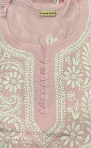 Light Pink Chikankari Short Kurti. Flowy Rayon Fabric. | Laces and Frills - Laces and Frills