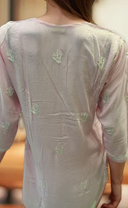 Light Pink Chikankari Short Kurti. Flowy Rayon Fabric. | Laces and Frills - Laces and Frills
