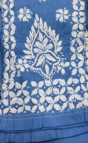 White/Blue Chikankari Short Kurti/Pant Co-Ord Set . Versatile Cotton Fabric. | Laces and Frills - Laces and Frills