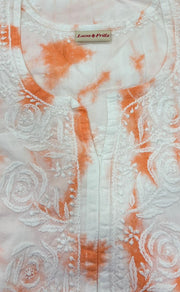 White/Orange Chikankari Short Kurti/Pant Co-Ord Set . Versatile Cotton Fabric. | Laces and Frills - Laces and Frills