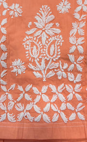 White/Orange Chikankari Short Kurti/Pant Co-Ord Set . Versatile Cotton Fabric. | Laces and Frills - Laces and Frills