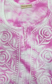 White/Pink Chikankari Short Kurti/Pant Co-Ord Set . Versatile Cotton Fabric. | Laces and Frills - Laces and Frills