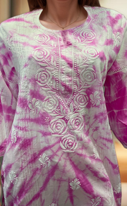 White/Pink Chikankari Short Kurti/Pant Co-Ord Set . Versatile Cotton Fabric. | Laces and Frills - Laces and Frills