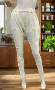 White Chikankari Straight Pants . Stretchable Cotton Lycra Fabric | Laces and Frills - Laces and Frills