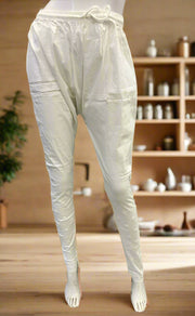 White Chikankari Straight Pants . Stretchable Cotton Lycra Fabric | Laces and Frills - Laces and Frills