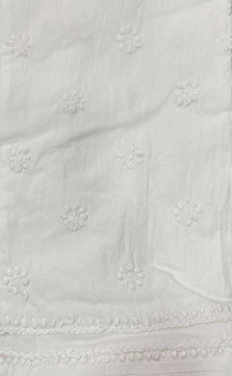 White Chikankari Straight Pants . Stretchable Cotton Lycra Fabric | Laces and Frills - Laces and Frills