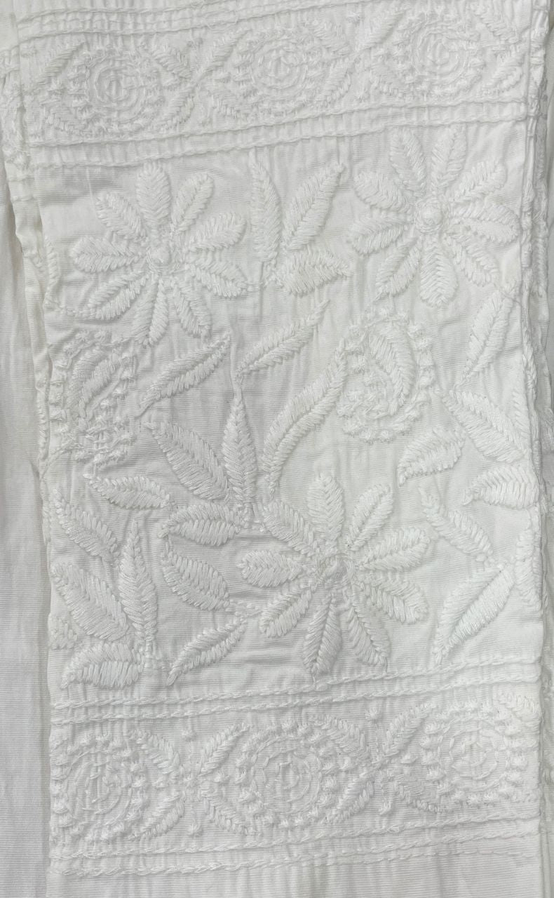 White Chikankari Straight Pants . Stretchable Cotton Lycra Fabric | Laces and Frills - Laces and Frills