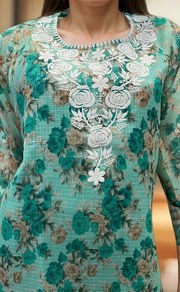 Green Chikankari Kurti. Kota Doria Fabric. | Laces and Frills - Laces and Frills