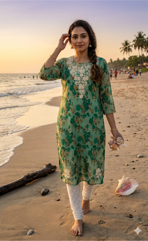 Green Chikankari Kurti. Kota Doria Fabric. | Laces and Frills - Laces and Frills