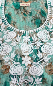 Green Chikankari Kurti. Kota Doria Fabric. | Laces and Frills - Laces and Frills