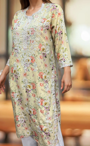 Yellow Crepe Lucknowi Chikankari Embroidery Kurti.  Elegant Crepe Fabric. | Laces and Frills - Laces and Frills