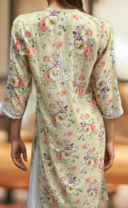 Yellow Crepe Lucknowi Chikankari Embroidery Kurti.  Elegant Crepe Fabric. | Laces and Frills - Laces and Frills