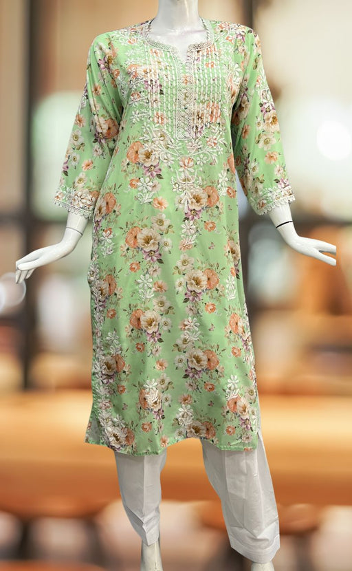 Green Crepe Lucknowi Chikankari Embroidery Kurti.  Elegant Crepe Fabric. | Laces and Frills - Laces and Frills