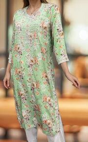 Green Crepe Lucknowi Chikankari Embroidery Kurti.  Elegant Crepe Fabric. | Laces and Frills - Laces and Frills