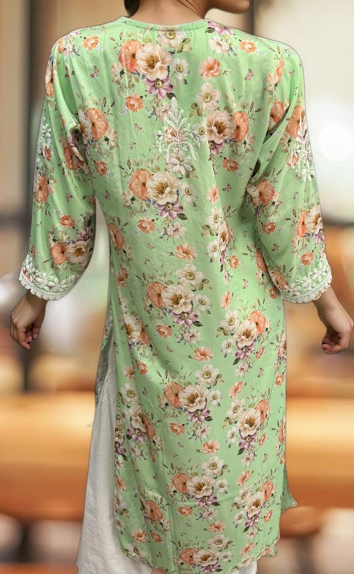 Green Crepe Lucknowi Chikankari Embroidery Kurti.  Elegant Crepe Fabric. | Laces and Frills - Laces and Frills