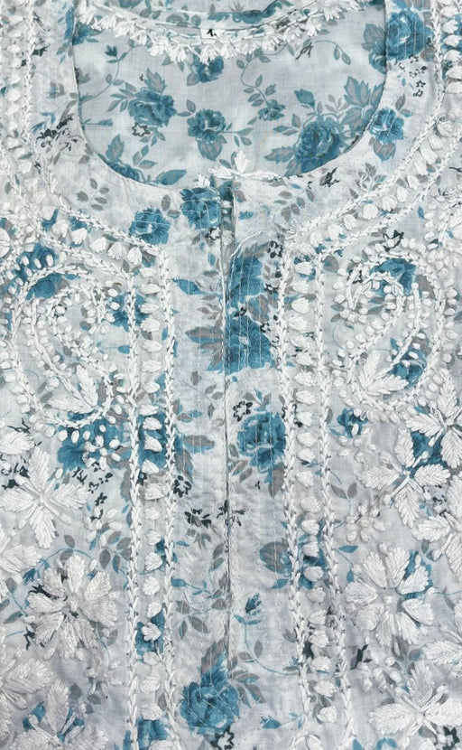 Sky Blue/White Lucknowi Chikankari Embroidery Kurti.  Versatile Cotton Fabric. | Laces and Frills - Laces and Frills