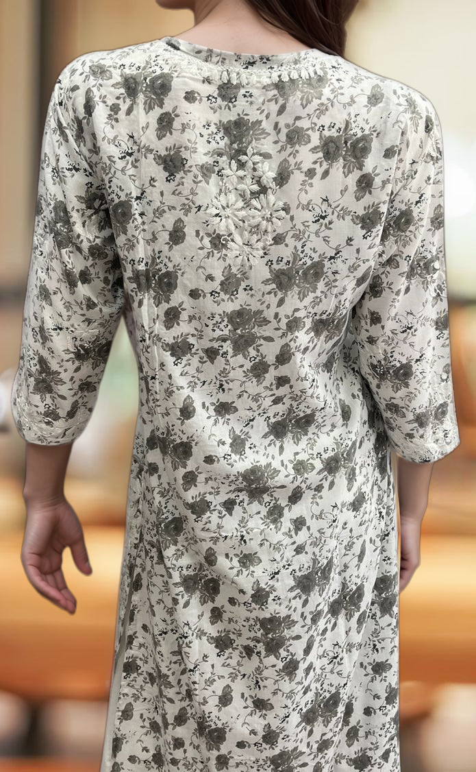 Grey/White Lucknowi Chikankari Embroidery Kurti.  Versatile Cotton Fabric. | Laces and Frills - Laces and Frills