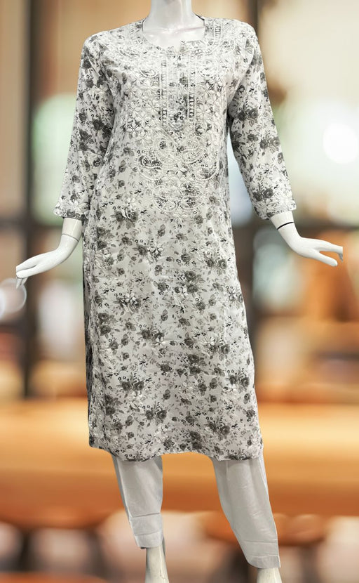 Grey/White Lucknowi Chikankari Embroidery Kurti.  Versatile Cotton Fabric. | Laces and Frills - Laces and Frills