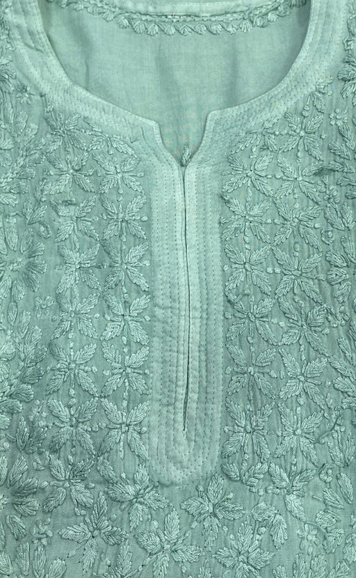 Green Lucknowi Chikankari Kurti. Flowy Rayon Fabric. | Laces and Frills - Laces and Frills