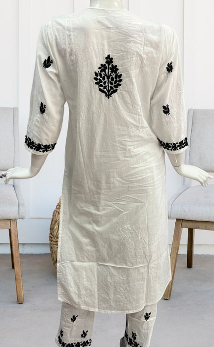 White/Black Lucknowi Chikankari Kurti Set. Versatile Cotton Fabric. | Laces and Frills - Laces and Frills