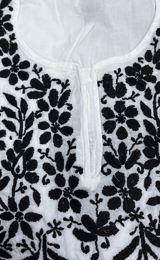 White/Black Lucknowi Chikankari Kurti Set. Versatile Cotton Fabric. | Laces and Frills - Laces and Frills