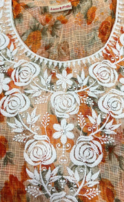 Orange Chikankari Kurti. Kota Doria Fabric. | Laces and Frills - Laces and Frills