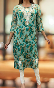 Sea Green Chikankari Kurti. Kota Doria Fabric. | Laces and Frills - Laces and Frills