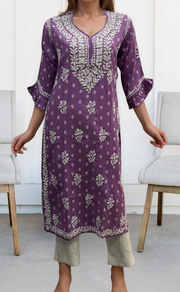 Lavender Lucknowi Kurti.  Versatile Cotton Fabric. | Laces and Frills - Laces and Frills
