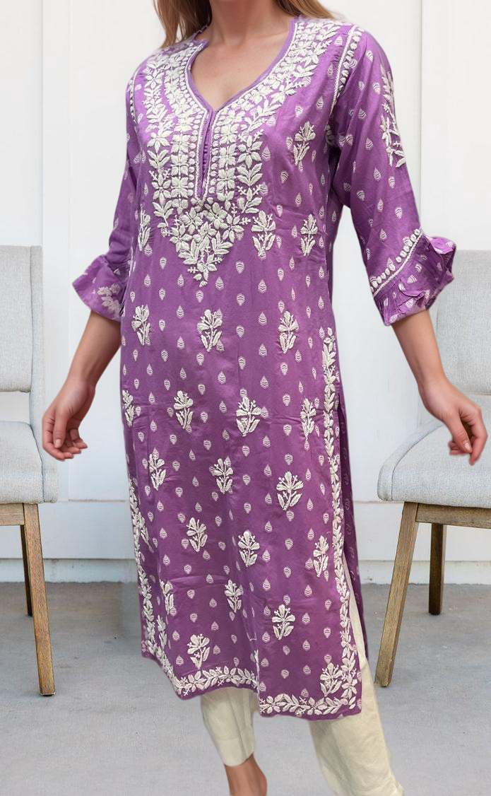 Lavender Lucknowi Kurti.  Versatile Cotton Fabric. | Laces and Frills - Laces and Frills