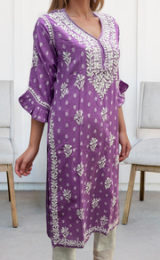 Lavender Lucknowi Kurti.  Versatile Cotton Fabric. | Laces and Frills - Laces and Frills