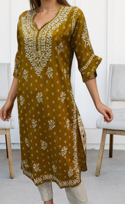 Mustard Lucknowi Kurti.  Versatile Cotton Fabric. | Laces and Frills - Laces and Frills