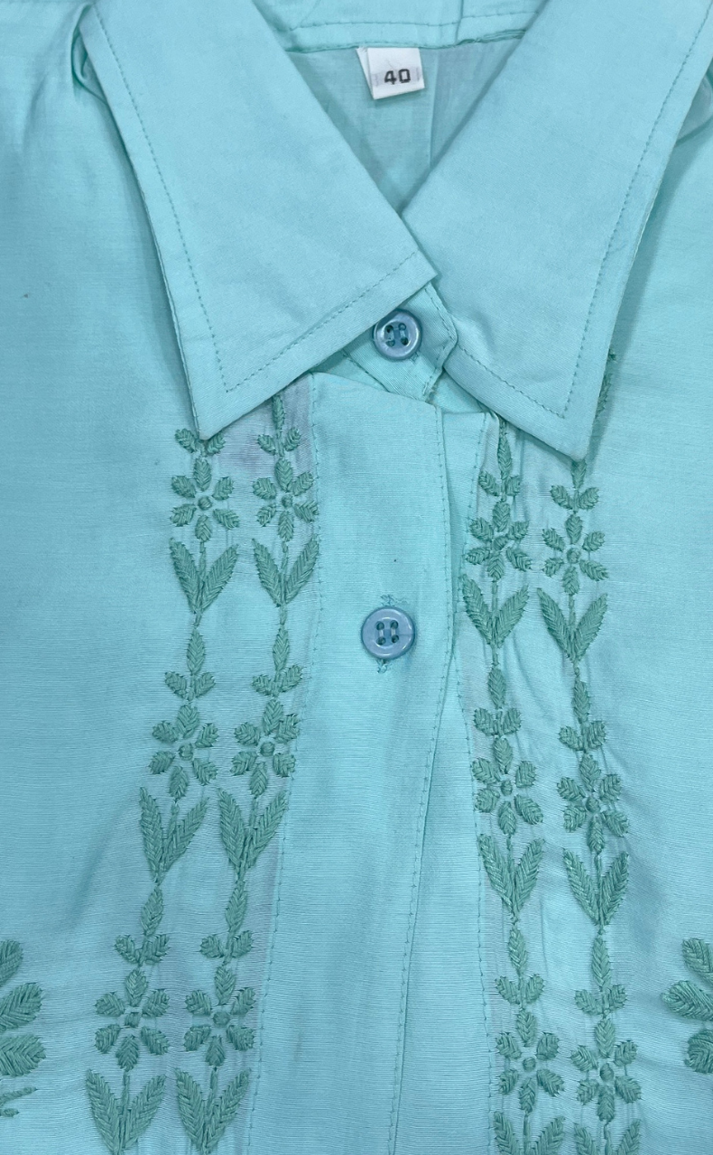 Sea Green Chikankari Short Kurti/Pant Co-Ord Set . Versatile Cotton Fabric. | Laces and Frills - Laces and Frills