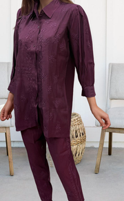 Dark Violet Chikankari Short Kurti/Pant Co-Ord Set . Versatile Cotton Fabric. | Laces and Frills - Laces and Frills