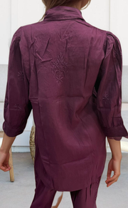Dark Violet Chikankari Short Kurti/Pant Co-Ord Set . Versatile Cotton Fabric. | Laces and Frills - Laces and Frills