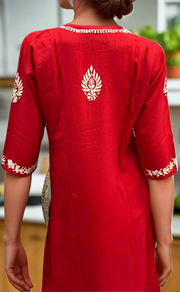 Red Chikankari Kurti Set. Flowy Rayon Fabric. | Laces and Frills