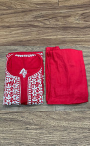 Red Chikankari Kurti Set. Flowy Rayon Fabric. | Laces and Frills - Laces and Frills