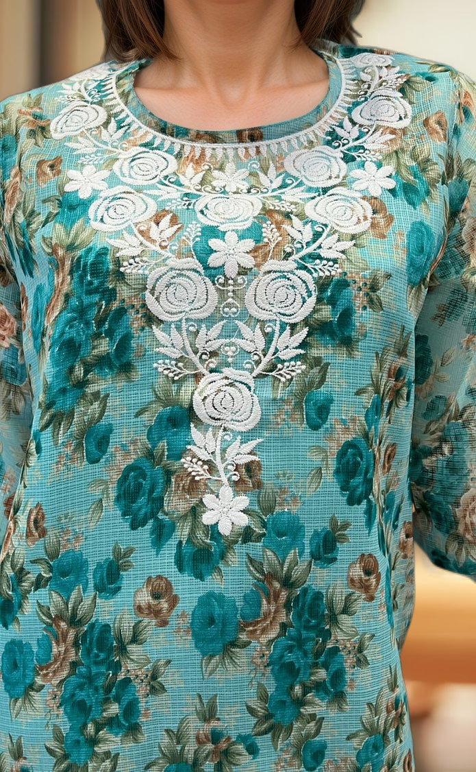Sea Green Chikankari Kurti. Kota Doria Fabric. | Laces and Frills - Laces and Frills
