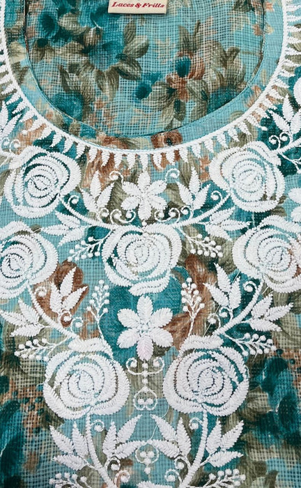 Sea Green Chikankari Kurti. Kota Doria Fabric. | Laces and Frills - Laces and Frills