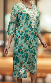 Sea Green Chikankari Kurti. Kota Doria Fabric. | Laces and Frills - Laces and Frills