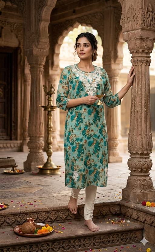 Sea Green Chikankari Kurti. Kota Doria Fabric. | Laces and Frills - Laces and Frills