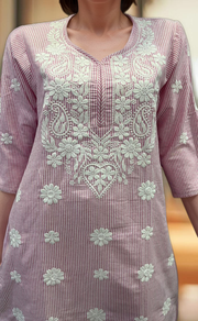 Pink Machine Chikankari Kurti.  Versatile Cotton Fabric. | Laces and Frills - Laces and Frills