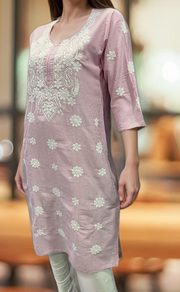Pink Machine Chikankari Kurti.  Versatile Cotton Fabric. | Laces and Frills - Laces and Frills