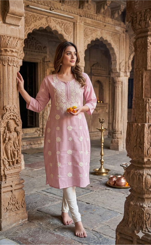 Pink Machine Chikankari Kurti.  Versatile Cotton Fabric. | Laces and Frills - Laces and Frills