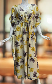 Off White/Lavender Floral Satin Kaftan .Soft Silky Satin | Laces and Frills - Laces and Frills