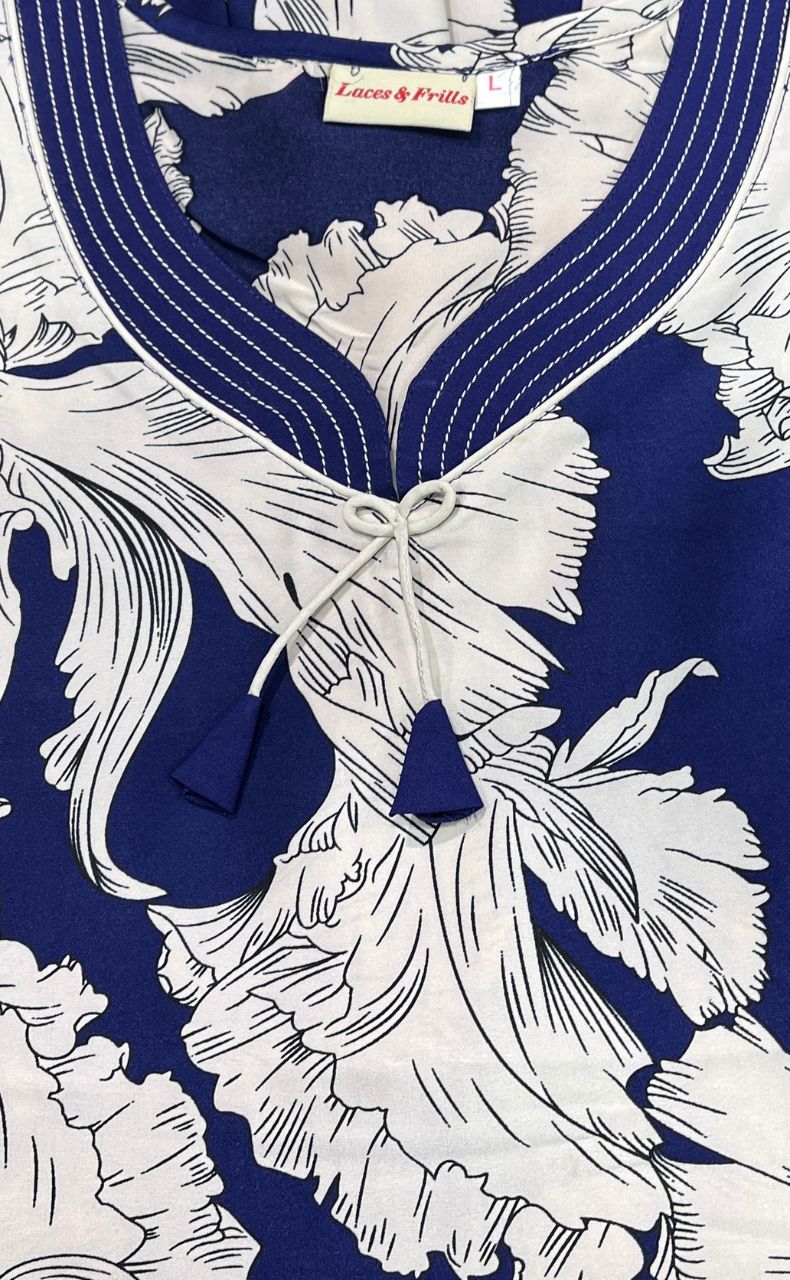 Blue Floral Satin Nighty. Smooth Satin | Laces and Frills - Laces and Frills