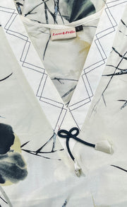 Off White/Black Floral Satin Kaftan .Soft Silky Satin | Laces and Frills - Laces and Frills