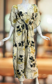 Off White/Black Floral Satin Kaftan .Soft Silky Satin | Laces and Frills - Laces and Frills