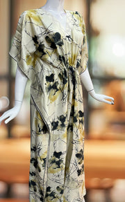 Off White/Black Floral Satin Kaftan .Soft Silky Satin | Laces and Frills - Laces and Frills