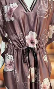 Onion Pink Floral Satin Kaftan .Soft Silky Satin | Laces and Frills - Laces and Frills