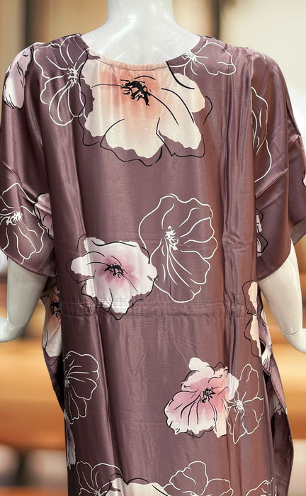 Onion Pink Floral Satin Kaftan .Soft Silky Satin | Laces and Frills - Laces and Frills